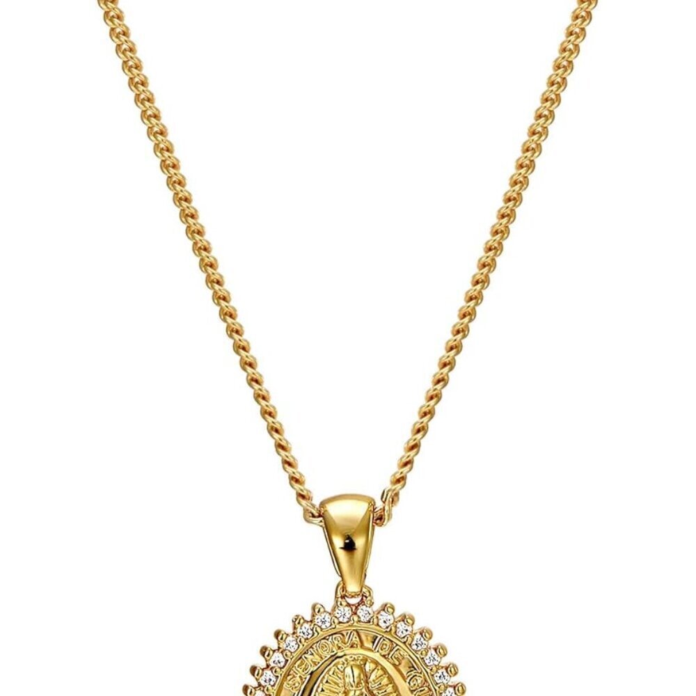 Gold Plated Virgin Mary Necklace Church Jewelry Rhinestone Cross Pendant for Wom
